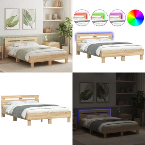 Giroletto con Testiera e LED Rovere Sonoma 120x200 cm - Letto con luci LED - Letto con testiera in legno
