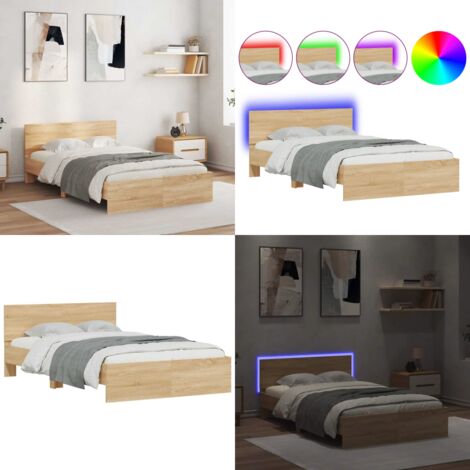 Giroletto con Testiera e LED Rovere Sonoma 135x190 cm - Letto con LED - Letto con luci RGB