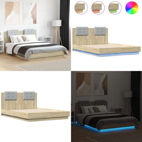 Giroletto con Testiera e LED Rovere Sonoma 135x190 cm - Letto con luci LED - Letto con testiera e luci RGB
