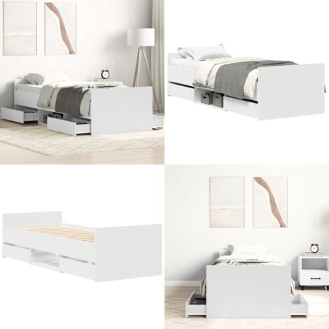 Giroletto con Testiera e Pediera Bianco 90x190 cm - Letto con testiera e pediera - Letto con cassetti