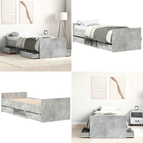 Giroletto con Testiera e Pediera Grigio Cemento 90x200 cm - Letto con testiera e pediera - Letto con cassetti