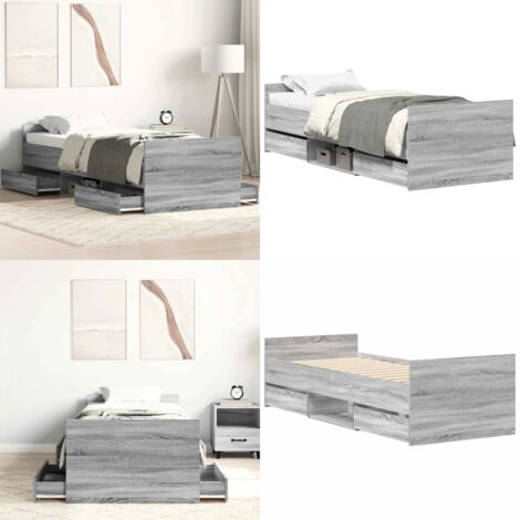 Giroletto con Testiera e Pediera Grigio Sonoma 75x190 cm - Letto con testiera e pediera - Letto con cassetti