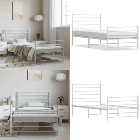 Giroletto con Testiera e Pediera Metallo Bianco 100x190 cm - Letto con testiera e pediera - Letto in acciaio
