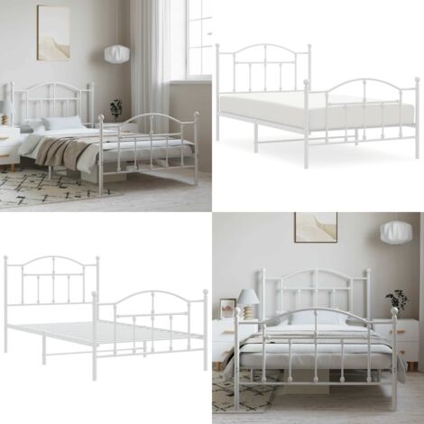 Giroletto con Testiera e Pediera Metallo Bianco 100x190 cm - Letto con testiera - Letto con pediera