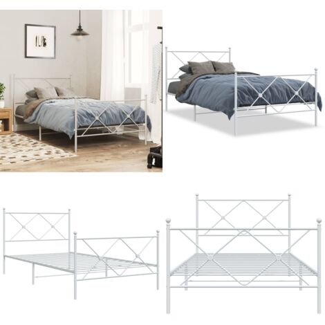 Giroletto con Testiera e Pediera Metallo Bianco 100x190 cm - Letto in acciaio - Testiera e pediera