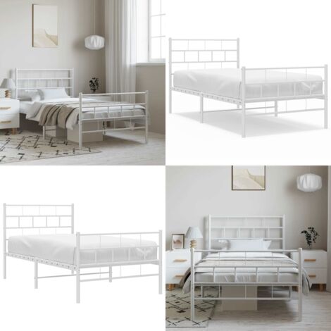Giroletto con Testiera e Pediera Metallo Bianco 100x190 cm - Letto in acciaio - Testiera in metallo