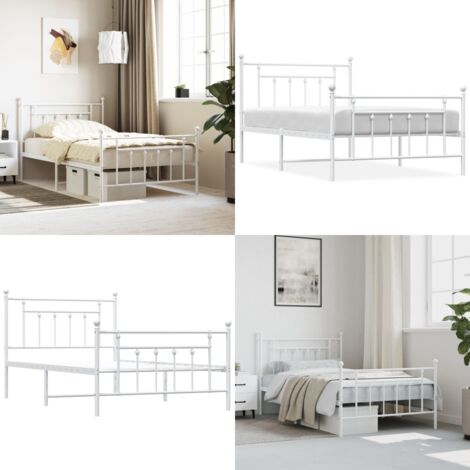 Giroletto con Testiera e Pediera Metallo Bianco 100x200 cm - Letto con testiera e pediera - Letto in acciaio