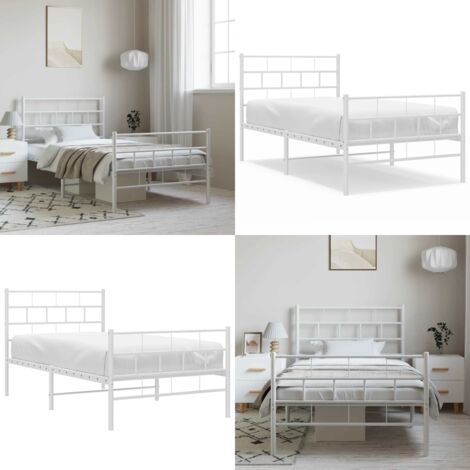 Giroletto con Testiera e Pediera Metallo Bianco 100x200 cm - Letto in acciaio - Testiera in metallo