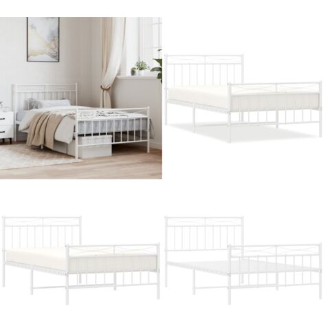 Giroletto con Testiera e Pediera Metallo Bianco 107x203 cm - Letto con testiera e pediera - Letto in acciaio