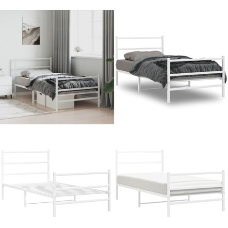 Giroletto con Testiera e Pediera Metallo Bianco 107x203 cm - Letto con testiera e pediera - Letto in acciaio