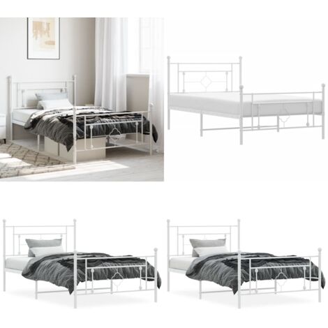Giroletto con Testiera e Pediera Metallo Bianco 107x203 cm - Letto con testiera - Letto con pediera