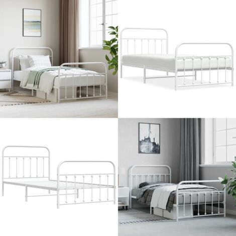 Giroletto con Testiera e Pediera Metallo Bianco 107x203 cm - Letto con testiera - Letto con pediera