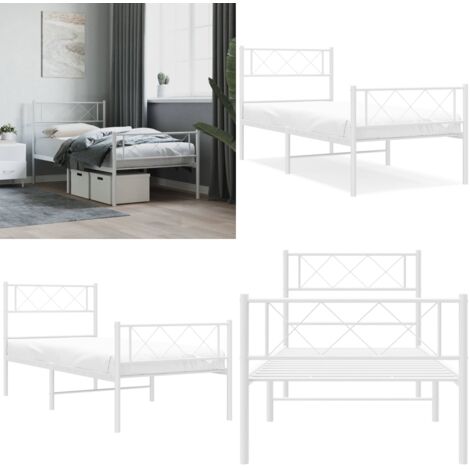 Giroletto con Testiera e Pediera Metallo Bianco 107x203 cm - Letto in metallo - Testiera in metallo