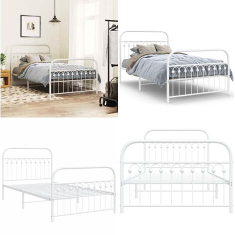 Giroletto con Testiera e Pediera Metallo Bianco 107x203 cm - Letto metallico - Letto con testiera