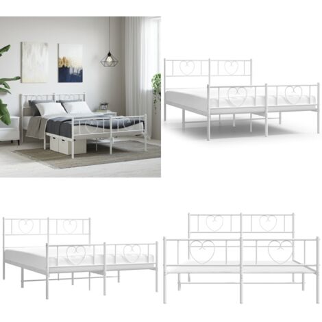 Giroletto con Testiera e Pediera Metallo Bianco 120x190 cm - Letto con testiera e pediera - Letto in acciaio