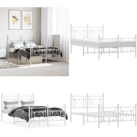 Giroletto con Testiera e Pediera Metallo Bianco 120x190 cm - Letto con testiera e pediera - Letto in acciaio
