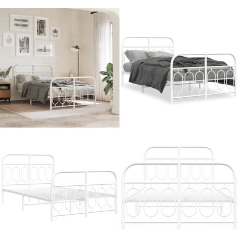 Giroletto con Testiera e Pediera Metallo Bianco 120x190 cm - Letto con testiera e pediera - Letto in acciaio