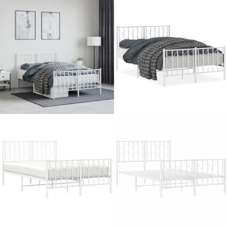 Giroletto con Testiera e Pediera Metallo Bianco 120x190 cm - Letto con testiera e pediera - Letto in acciaio