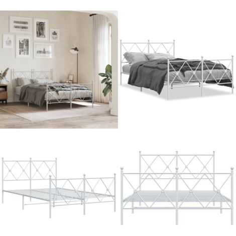 Giroletto con Testiera e Pediera Metallo Bianco 120x190 cm - Letto con testiera e pediera - Letto in acciaio