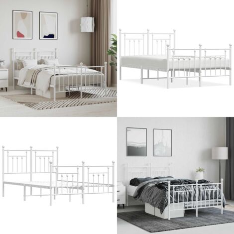 Giroletto con Testiera e Pediera Metallo Bianco 120x190 cm - Letto con testiera e pediera - Letto in acciaio