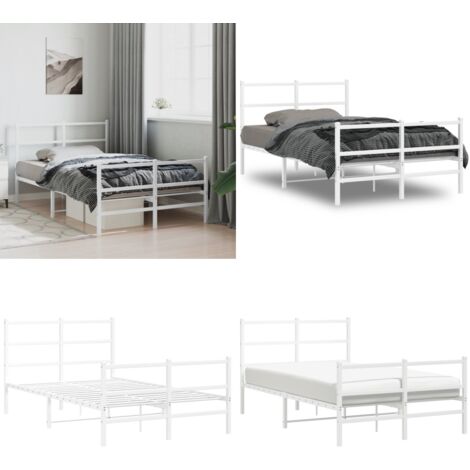 Giroletto con Testiera e Pediera Metallo Bianco 120x190 cm - Letto con testiera - Letto con pediera