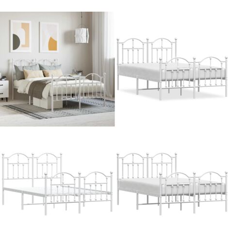 Giroletto con Testiera e Pediera Metallo Bianco 120x190 cm - Letto con testiera - Letto con pediera