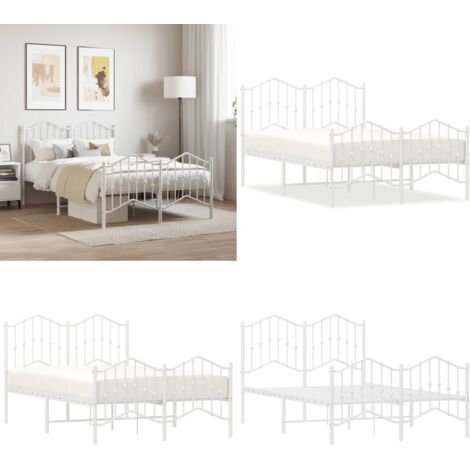 Giroletto con Testiera e Pediera Metallo Bianco 120x190 cm - Letto con testiera - Letto con pediera