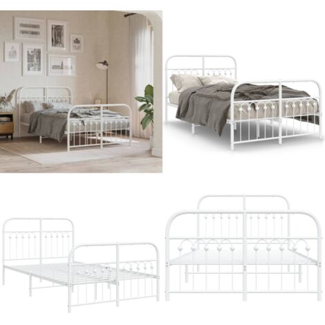 Giroletto con Testiera e Pediera Metallo Bianco 120x190 cm - Letto con testiera - Letto in metallo