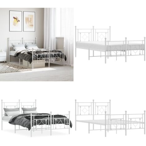 Giroletto con Testiera e Pediera Metallo Bianco 120x200 cm - Letto con testiera e pediera - Letto in acciaio