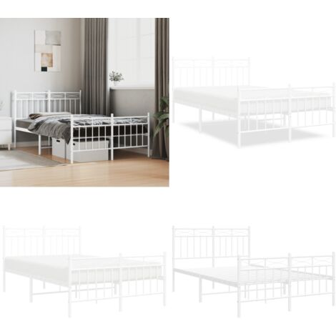 Giroletto con Testiera e Pediera Metallo Bianco 120x200 cm - Letto con testiera e pediera - Letto in acciaio