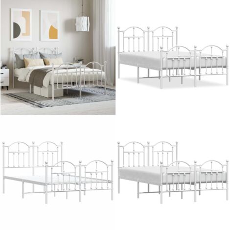 Giroletto con Testiera e Pediera Metallo Bianco 120x200 cm - Letto con testiera e pediera - Letto in acciaio