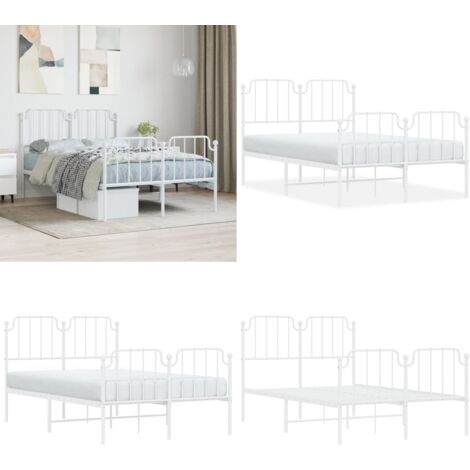 Giroletto con Testiera e Pediera Metallo Bianco 120x200 cm - Letto con testiera e pediera - Letto in acciaio