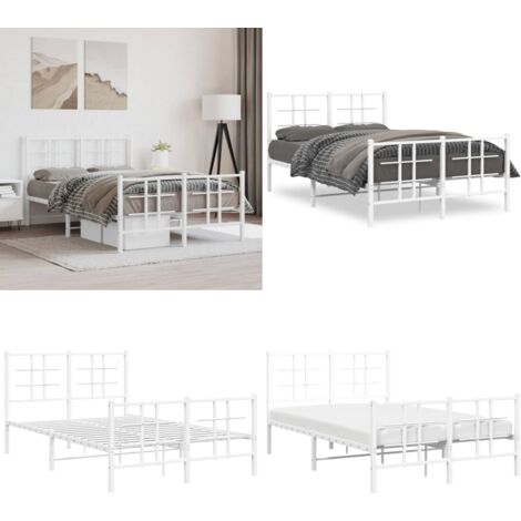 Giroletto con Testiera e Pediera Metallo Bianco 120x200 cm - Letto con testiera e pediera - Letto in acciaio