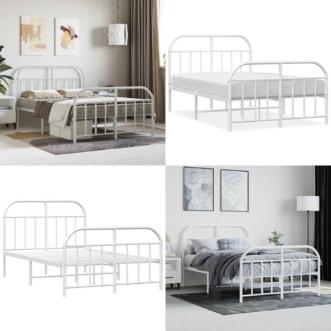 Giroletto con Testiera e Pediera Metallo Bianco 120x200 cm - Letto con testiera - Letto con pediera