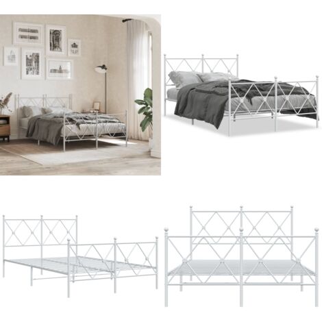 Giroletto con Testiera e Pediera Metallo Bianco 120x200 cm - Letto con testiera - Letto con pediera