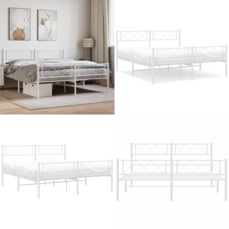 Giroletto con Testiera e Pediera Metallo Bianco 120x200 cm - Letto in acciaio - Testiera in metallo