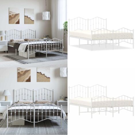 Giroletto con Testiera e Pediera Metallo Bianco 135x190 cm - Letto con testiera e pediera - Letto in acciaio