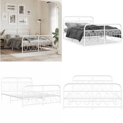 Giroletto con Testiera e Pediera Metallo Bianco 135x190 cm - Letto con testiera e pediera - Letto in acciaio