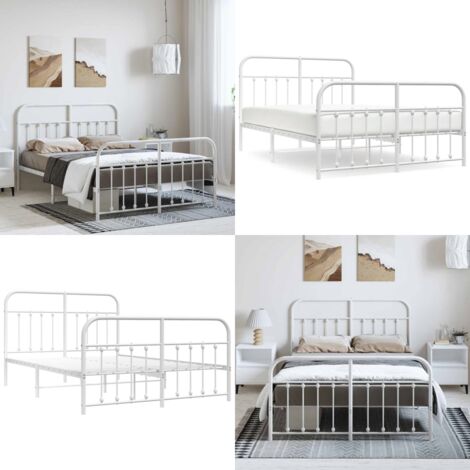 Giroletto con Testiera e Pediera Metallo Bianco 135x190 cm - Letto con testiera e pediera - Letto in acciaio