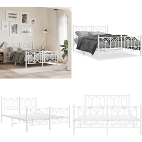 Giroletto con Testiera e Pediera Metallo Bianco 135x190 cm - Letto con testiera - Letto in metallo