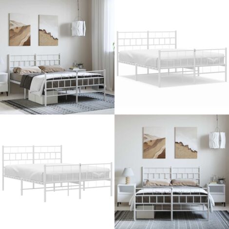 Giroletto con Testiera e Pediera Metallo Bianco 135x190 cm - Letto in metallo - Testiera in metallo