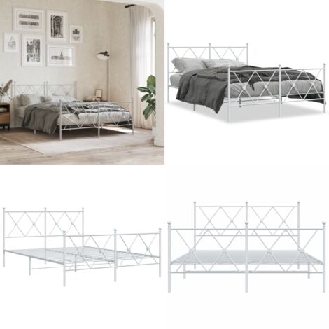 Giroletto con Testiera e Pediera Metallo Bianco 137x190 cm - Letto con testiera e pediera - Letto in acciaio