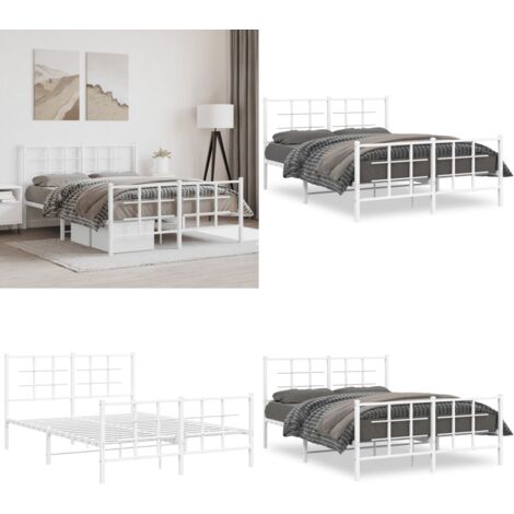 Giroletto con Testiera e Pediera Metallo Bianco 140x190 cm - Letto con testiera e pediera - Letto in acciaio