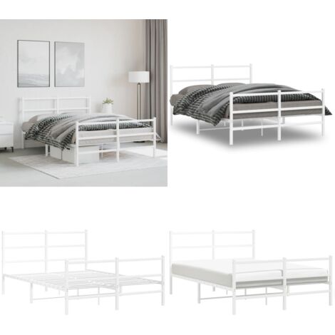 Giroletto con Testiera e Pediera Metallo Bianco 140x190 cm - Letto con testiera e pediera - Letto in acciaio
