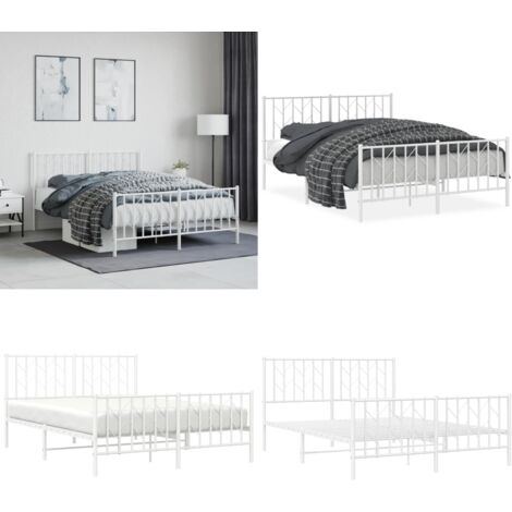 Giroletto con Testiera e Pediera Metallo Bianco 140x190 cm - Letto con testiera e pediera - Letto in acciaio