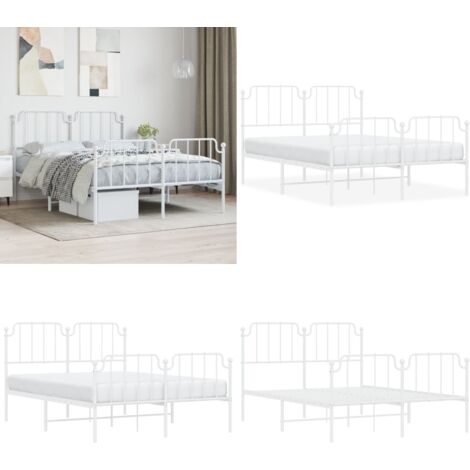 Giroletto con Testiera e Pediera Metallo Bianco 140x190 cm - Letto con testiera e pediera - Letto in acciaio