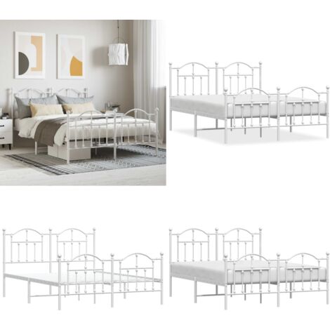 Giroletto con Testiera e Pediera Metallo Bianco 140x190 cm - Letto con testiera e pediera - Letto in acciaio