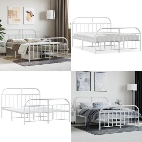 Giroletto con Testiera e Pediera Metallo Bianco 140x190 cm - Letto con testiera e pediera - Letto in acciaio