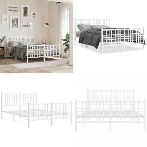 Giroletto con Testiera e Pediera Metallo Bianco 140x190 cm - Letto con testiera - Letto con pediera