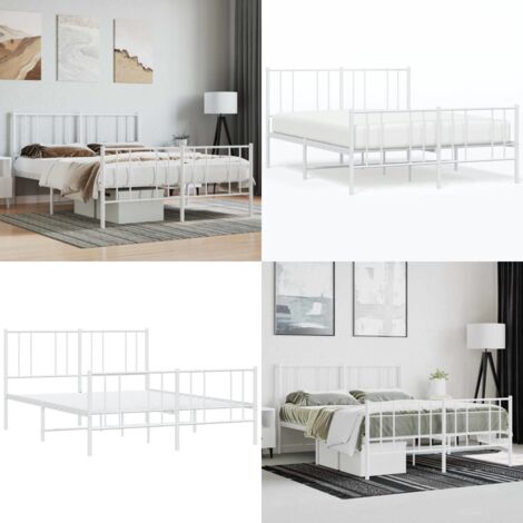 Giroletto con Testiera e Pediera Metallo Bianco 140x190 cm - Letto con testiera - Letto con pediera